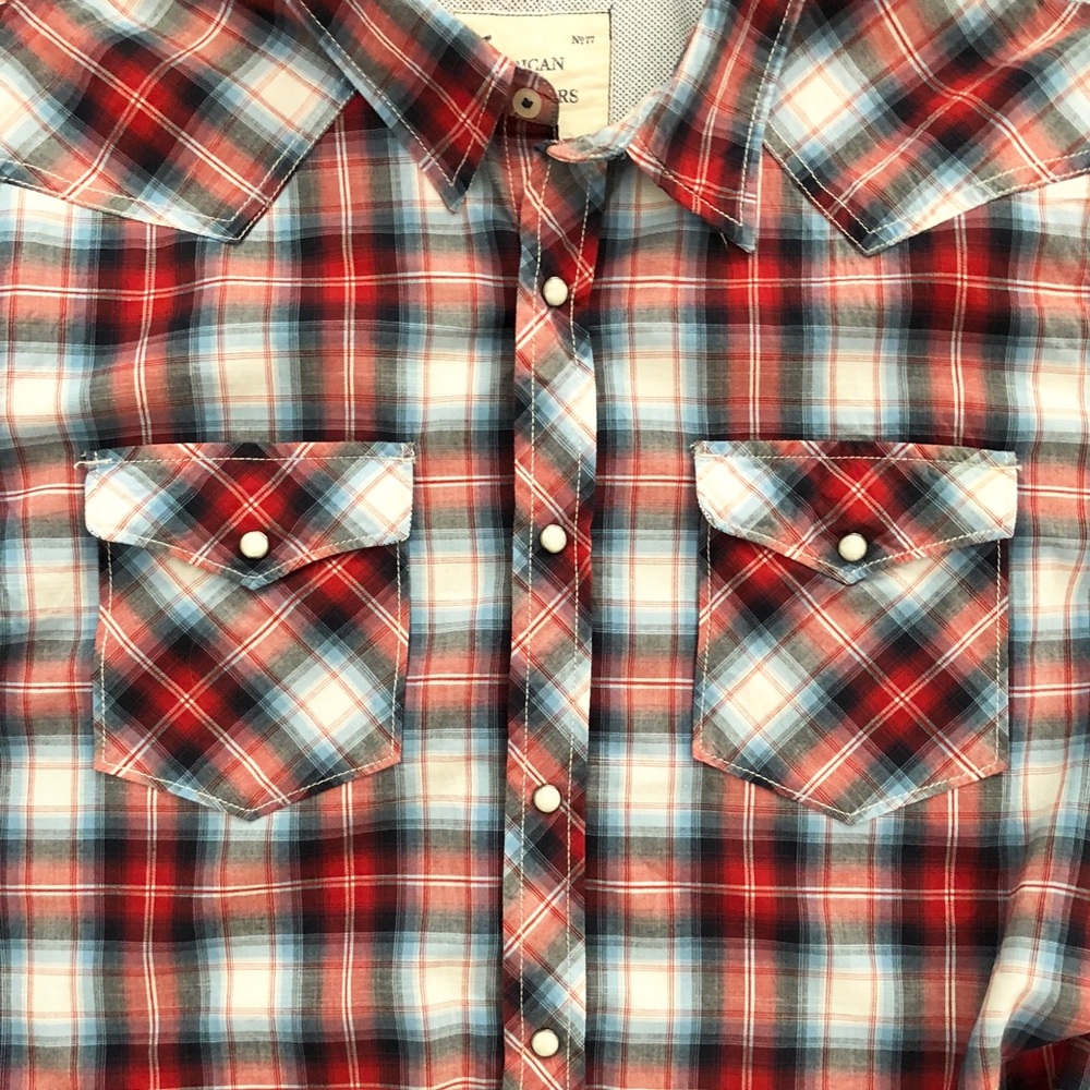American Eagle Fall Plaid Snap Front Button Down - image 6